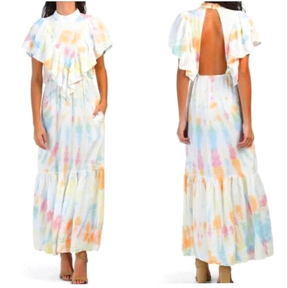 NWT YFB Cruz tie dye backless ruffle maxi dress - Picture 2 of 16